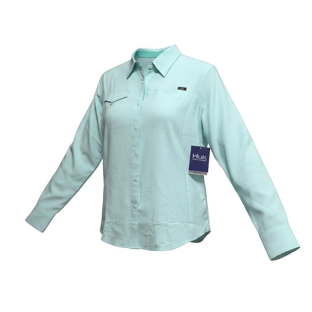 Huk Salty LS Fishing Shirt Women Medium Mint Green H6150002 Performance UV